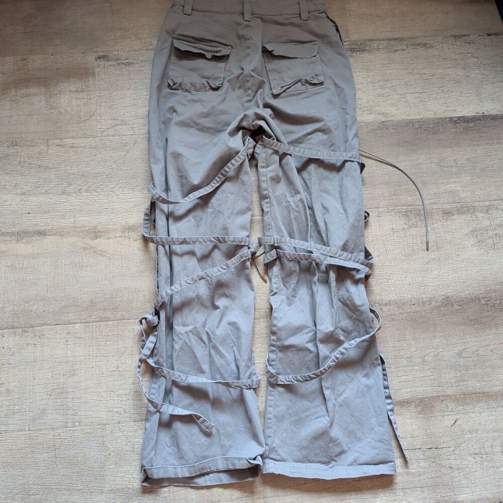 Luxe To Kill Gray Cargo Pants Womens 6 Strappy Lace Up 100% Cotton